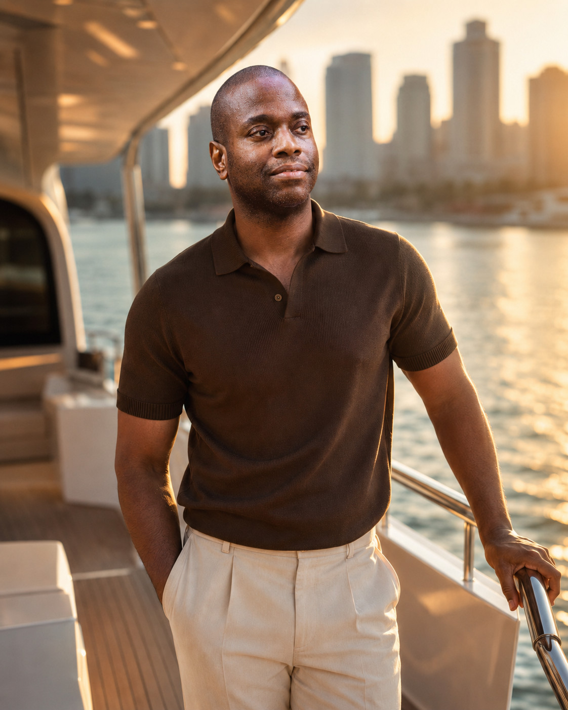 Martin Sterling on a yacht at golden hour